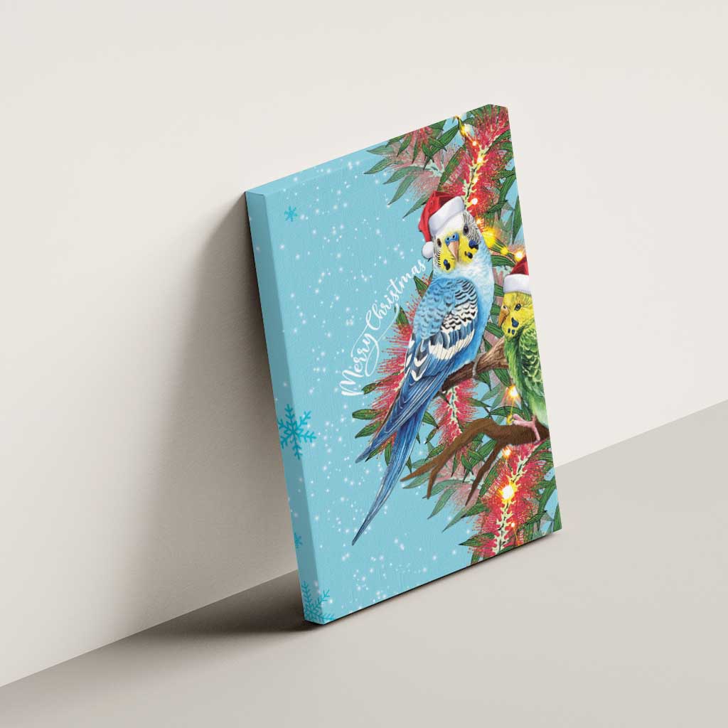 Blue Budgies on Callistemon Canvas Wall Art Merry Christmas Aussie - Aussie Hoodie