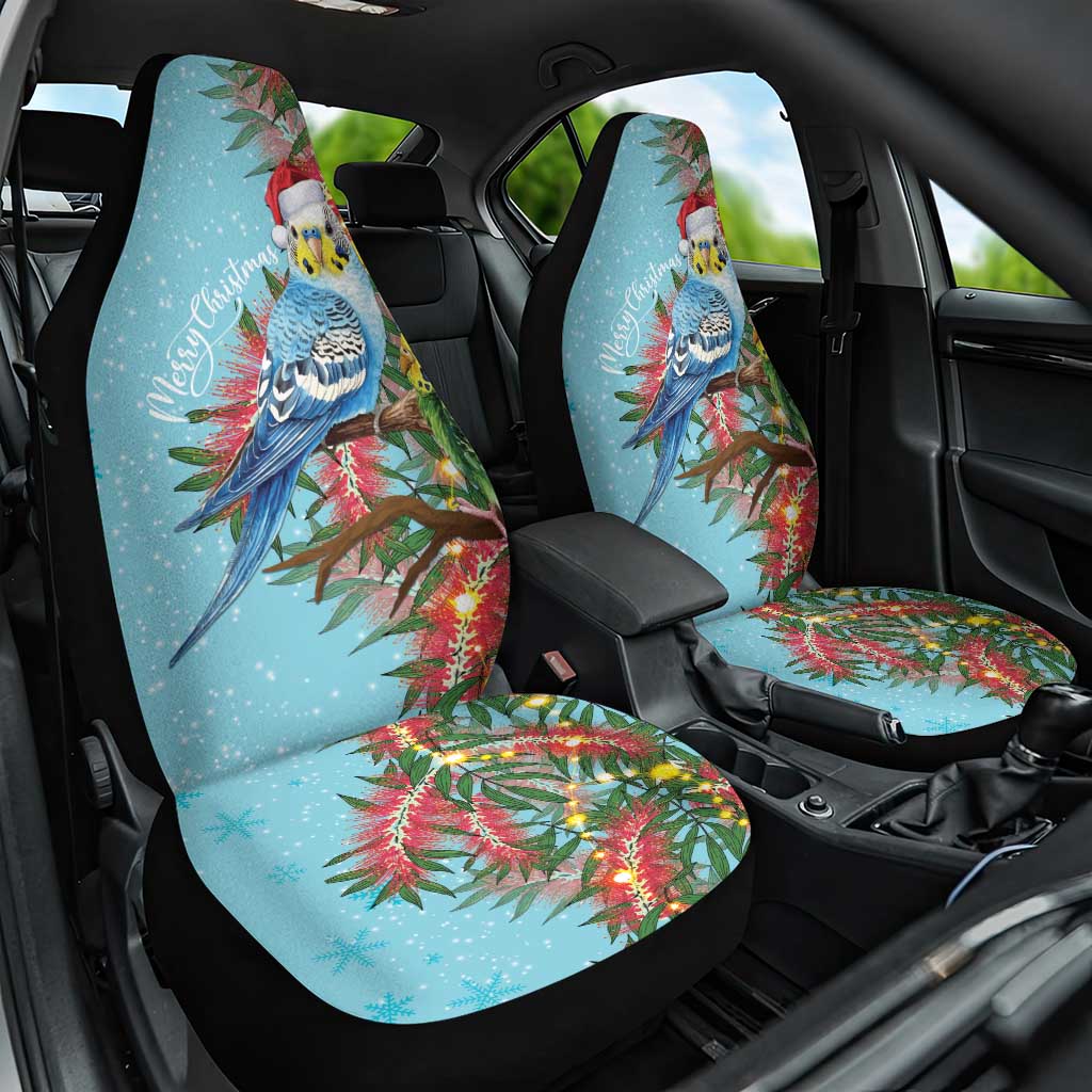 Blue Budgies on Callistemon Car Seat Cover Merry Christmas Aussie - Aussie Hoodie