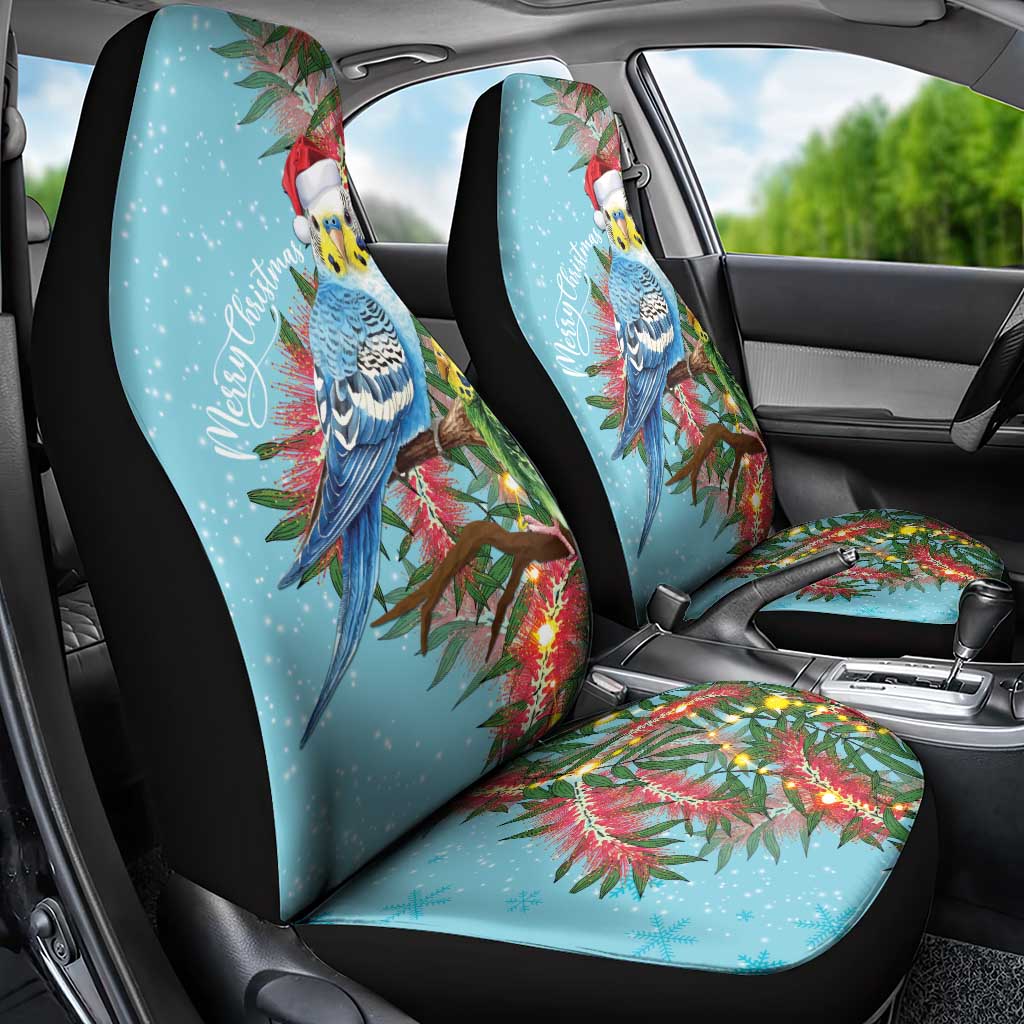 Blue Budgies on Callistemon Car Seat Cover Merry Christmas Aussie - Aussie Hoodie