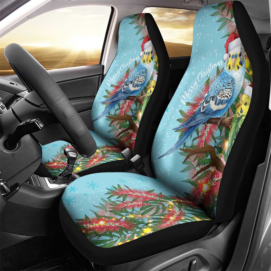 Blue Budgies on Callistemon Car Seat Cover Merry Christmas Aussie - Aussie Hoodie