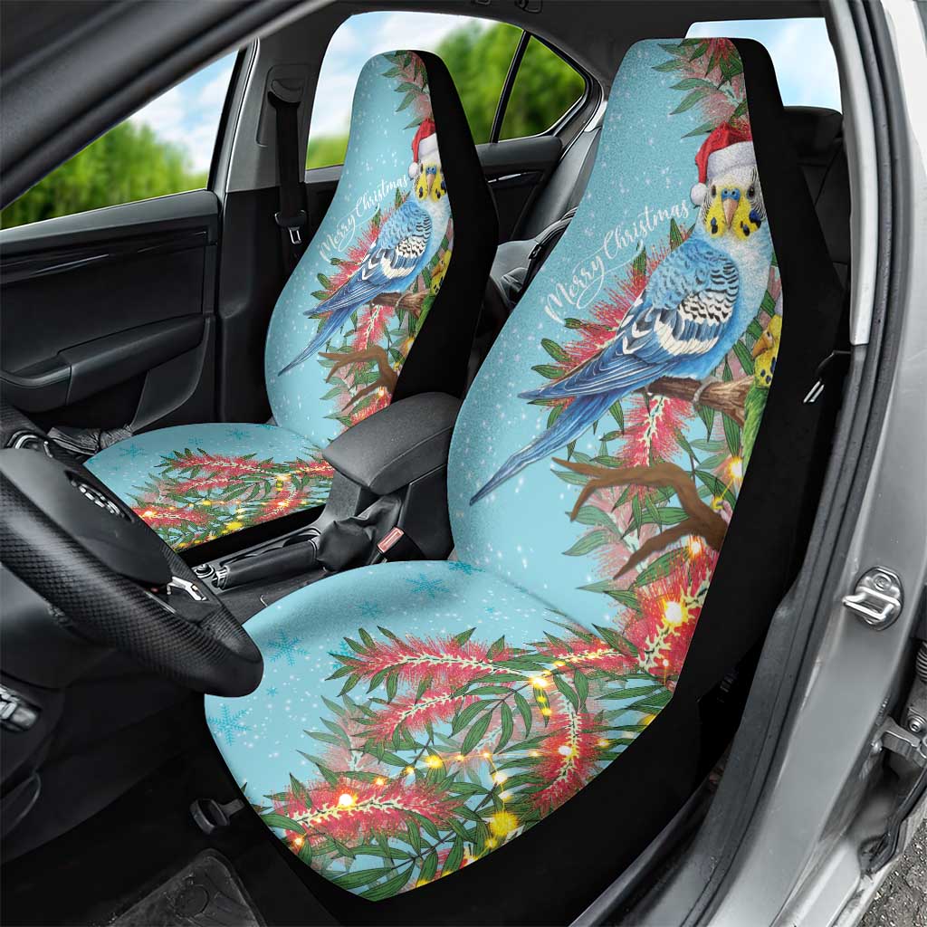 Blue Budgies on Callistemon Car Seat Cover Merry Christmas Aussie - Aussie Hoodie