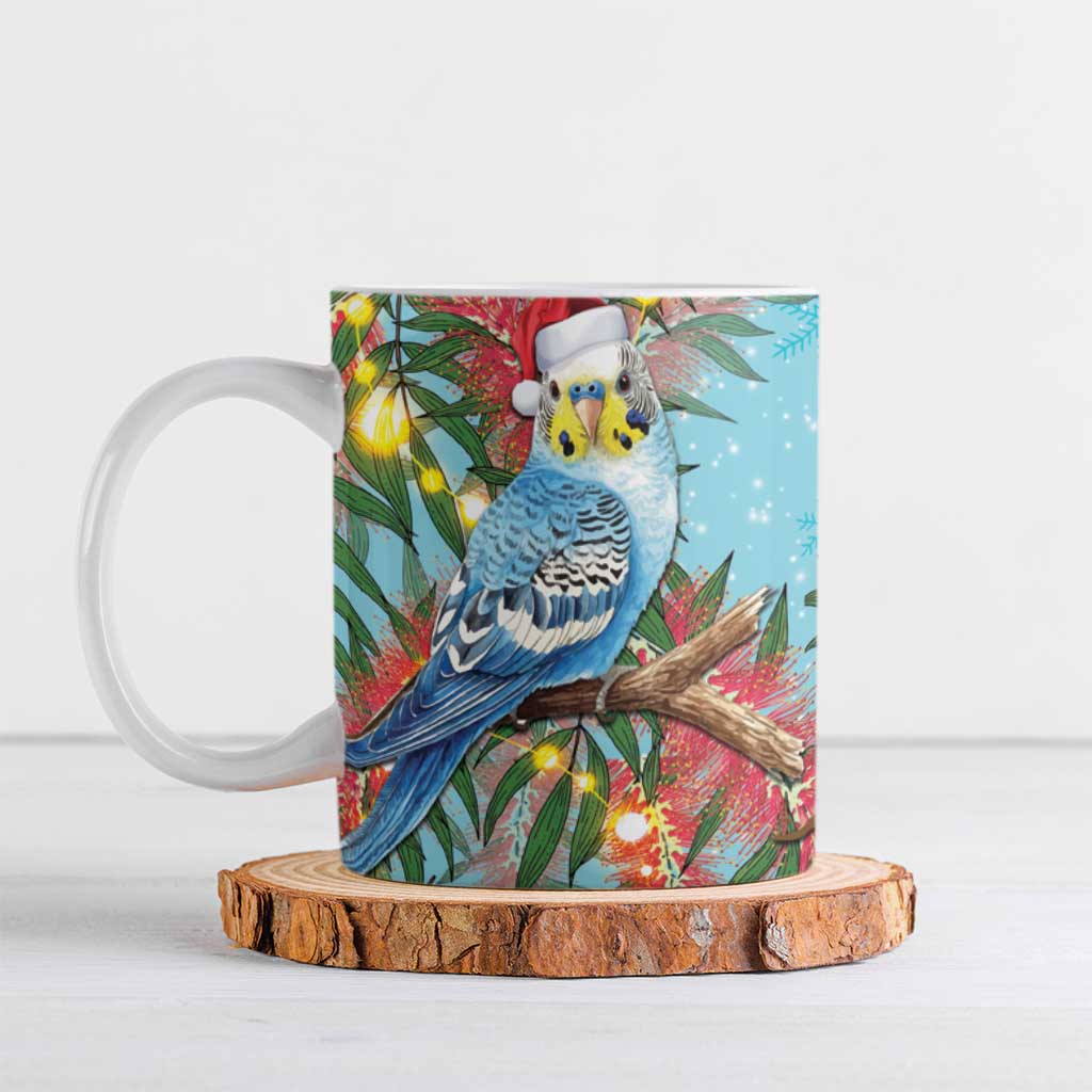 Blue Budgies on Callistemon Ceramic Mug Merry Christmas Aussie - Aussie Hoodie