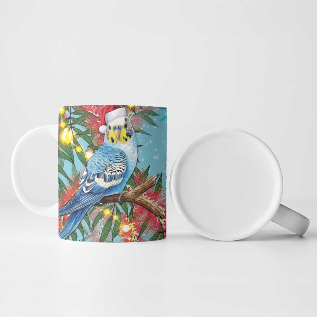 Blue Budgies on Callistemon Ceramic Mug Merry Christmas Aussie - Aussie Hoodie