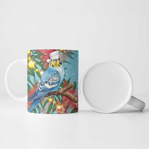 Blue Budgies on Callistemon Ceramic Mug Merry Christmas Aussie - Aussie Hoodie