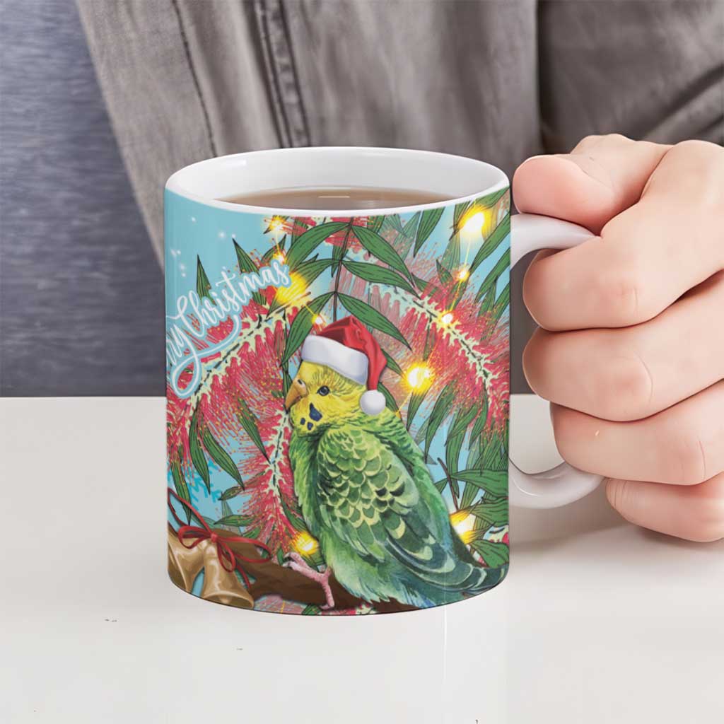 Blue Budgies on Callistemon Ceramic Mug Merry Christmas Aussie - Aussie Hoodie