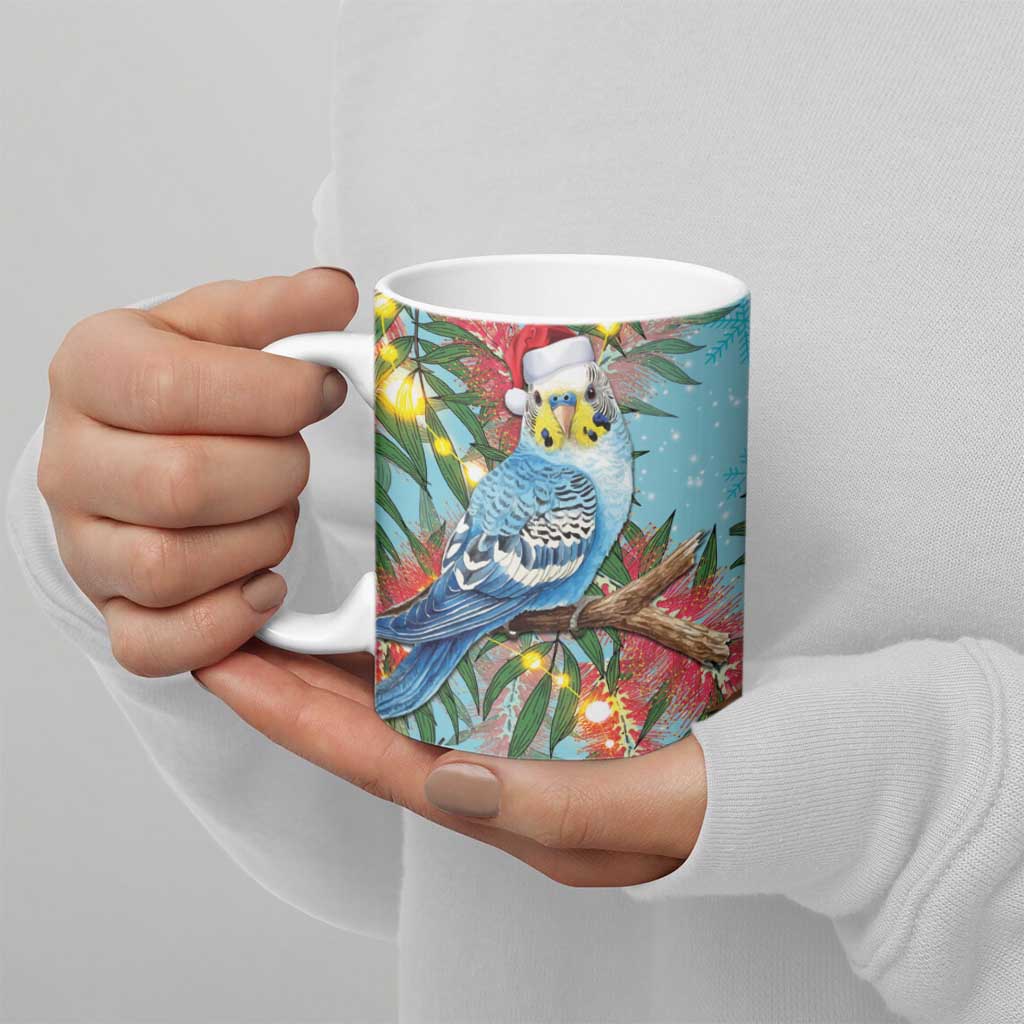 Blue Budgies on Callistemon Ceramic Mug Merry Christmas Aussie - Aussie Hoodie