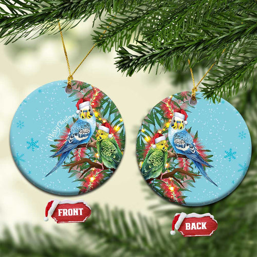 Blue Budgies on Callistemon Ceramic Ornament Merry Christmas Aussie - Aussie Hoodie