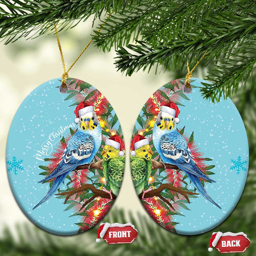 Blue Budgies on Callistemon Ceramic Ornament Merry Christmas Aussie - Aussie Hoodie