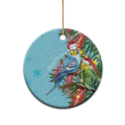 Blue Budgies on Callistemon Ceramic Ornament Merry Christmas Aussie - Aussie Hoodie