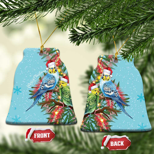 Blue Budgies on Callistemon Ceramic Ornament Merry Christmas Aussie - Aussie Hoodie