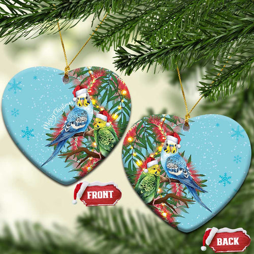 Blue Budgies on Callistemon Ceramic Ornament Merry Christmas Aussie - Aussie Hoodie