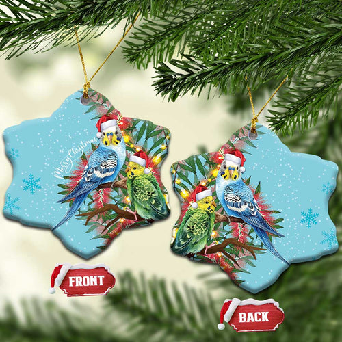 Blue Budgies on Callistemon Ceramic Ornament Merry Christmas Aussie - Aussie Hoodie