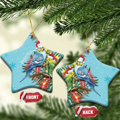 Blue Budgies on Callistemon Ceramic Ornament Merry Christmas Aussie - Aussie Hoodie