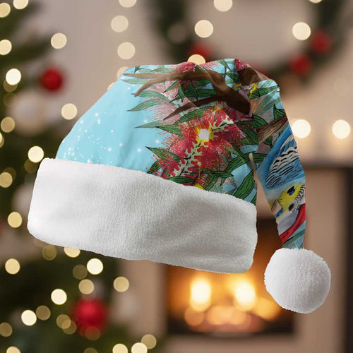 Blue Budgies on Callistemon Christmas Santa Hat Merry Christmas Aussie - Aussie Hoodie