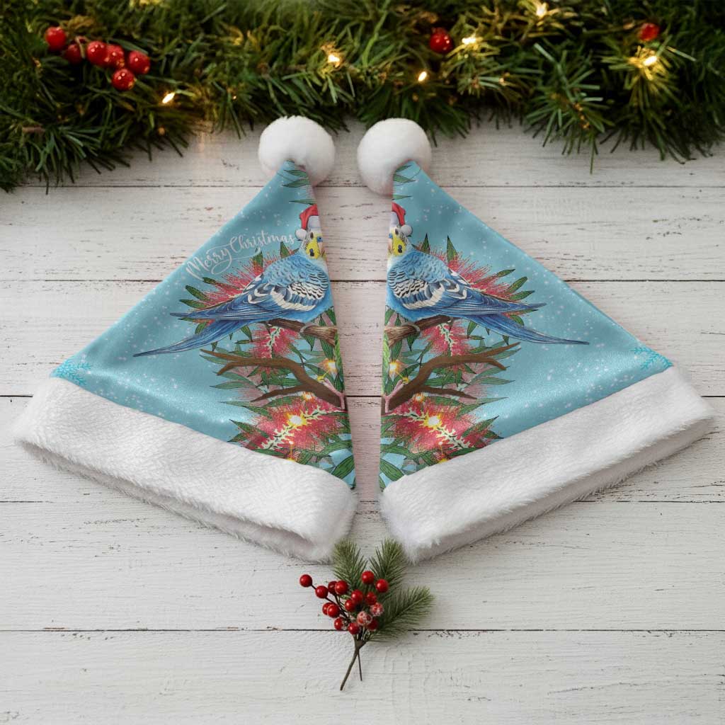 Blue Budgies on Callistemon Christmas Santa Hat Merry Christmas Aussie - Aussie Hoodie