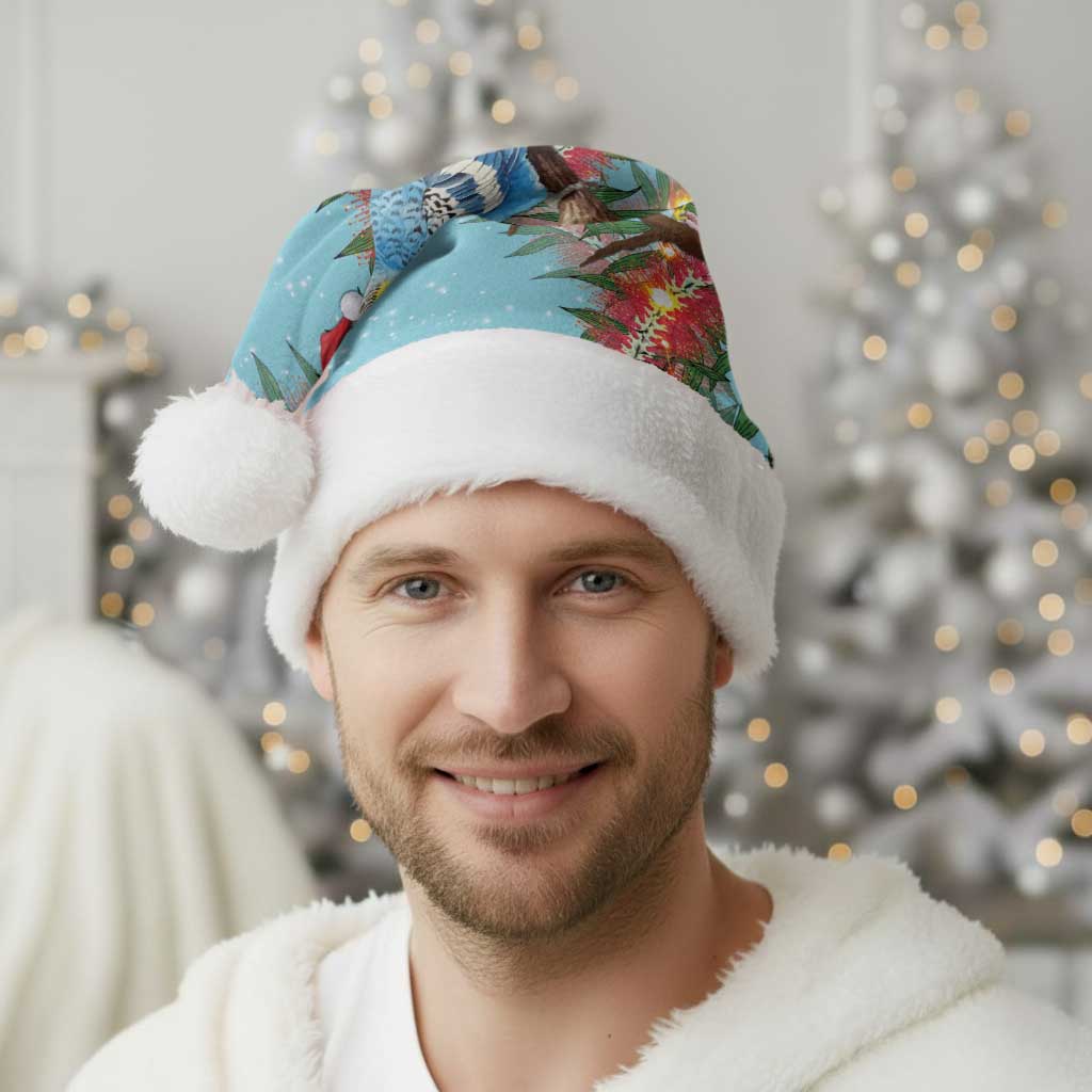 Blue Budgies on Callistemon Christmas Santa Hat Merry Christmas Aussie - Aussie Hoodie