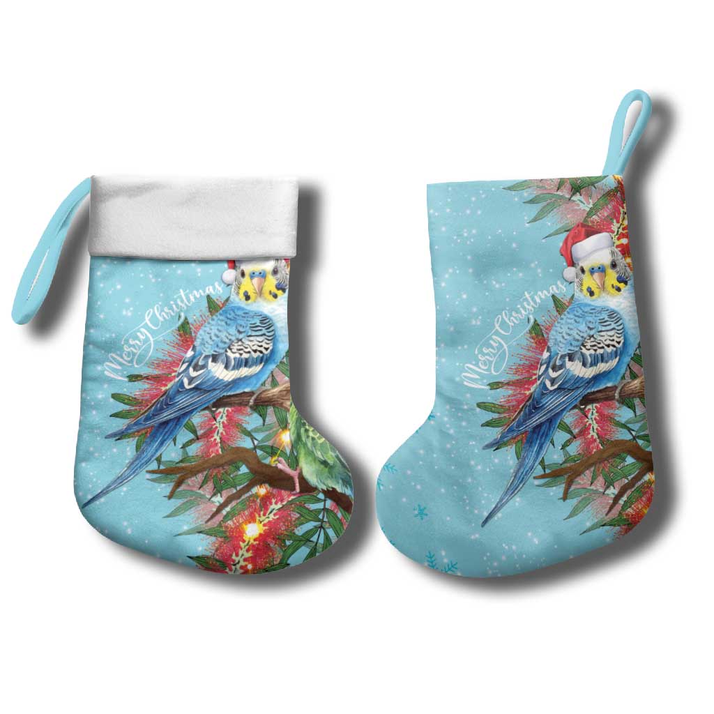 Blue Budgies on Callistemon Christmas Stocking Merry Christmas Aussie - Aussie Hoodie