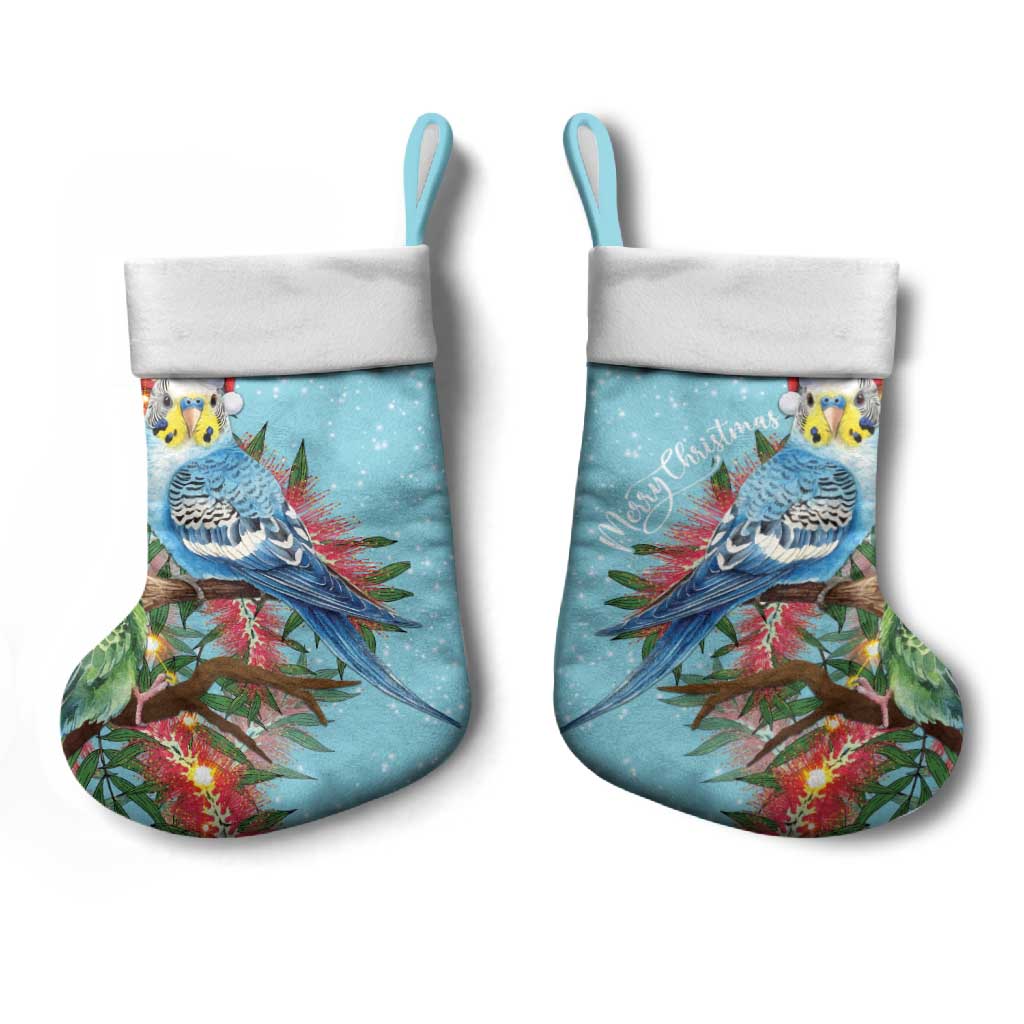 Blue Budgies on Callistemon Christmas Stocking Merry Christmas Aussie - Aussie Hoodie