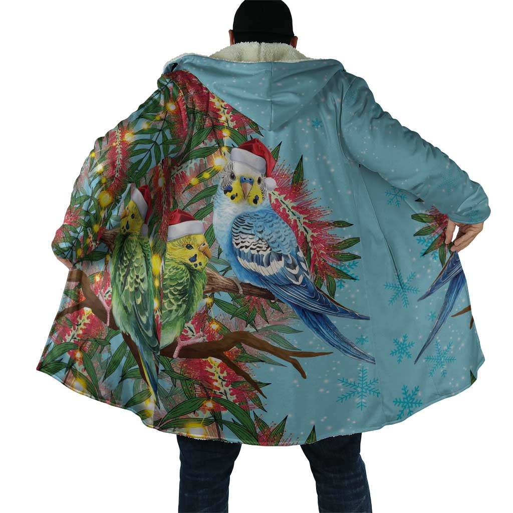 Blue Budgies on Callistemon Cloak Merry Christmas Aussie - Aussie Hoodie