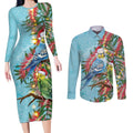 Blue Budgies on Callistemon Couples Matching Long Sleeve Bodycon Dress and Long Sleeve Button Shirt Merry Christmas Aussie - Aussie Hoodie