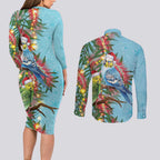Blue Budgies on Callistemon Couples Matching Long Sleeve Bodycon Dress and Long Sleeve Button Shirt Merry Christmas Aussie - Aussie Hoodie