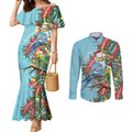 Blue Budgies on Callistemon Couples Matching Mermaid Dress and Long Sleeve Button Shirt Merry Christmas Aussie - Aussie Hoodie