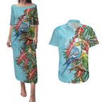 Blue Budgies on Callistemon Couples Matching Puletasi and Hawaiian Shirt Merry Christmas Aussie - Aussie Hoodie