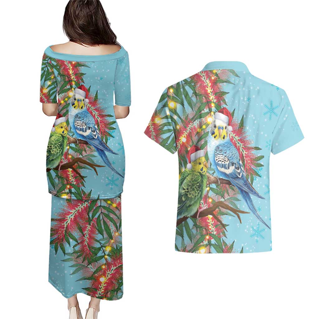Blue Budgies on Callistemon Couples Matching Puletasi and Hawaiian Shirt Merry Christmas Aussie - Aussie Hoodie