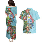 Blue Budgies on Callistemon Couples Matching Puletasi and Hawaiian Shirt Merry Christmas Aussie - Aussie Hoodie