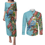 Blue Budgies on Callistemon Couples Matching Puletasi and Long Sleeve Button Shirt Merry Christmas Aussie - Aussie Hoodie