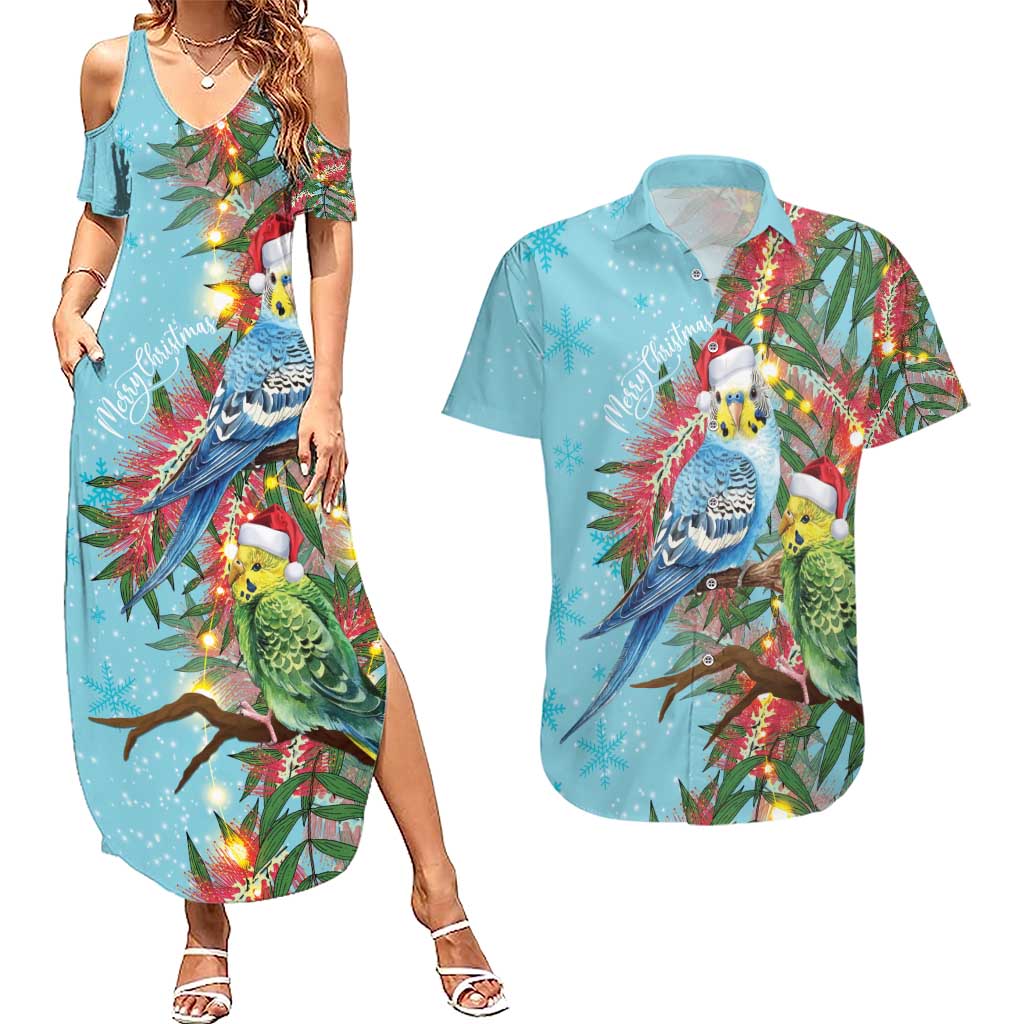 Blue Budgies on Callistemon Couples Matching Summer Maxi Dress and Hawaiian Shirt Merry Christmas Aussie - Aussie Hoodie