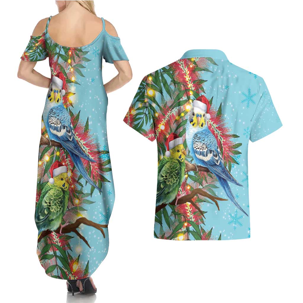 Blue Budgies on Callistemon Couples Matching Summer Maxi Dress and Hawaiian Shirt Merry Christmas Aussie - Aussie Hoodie