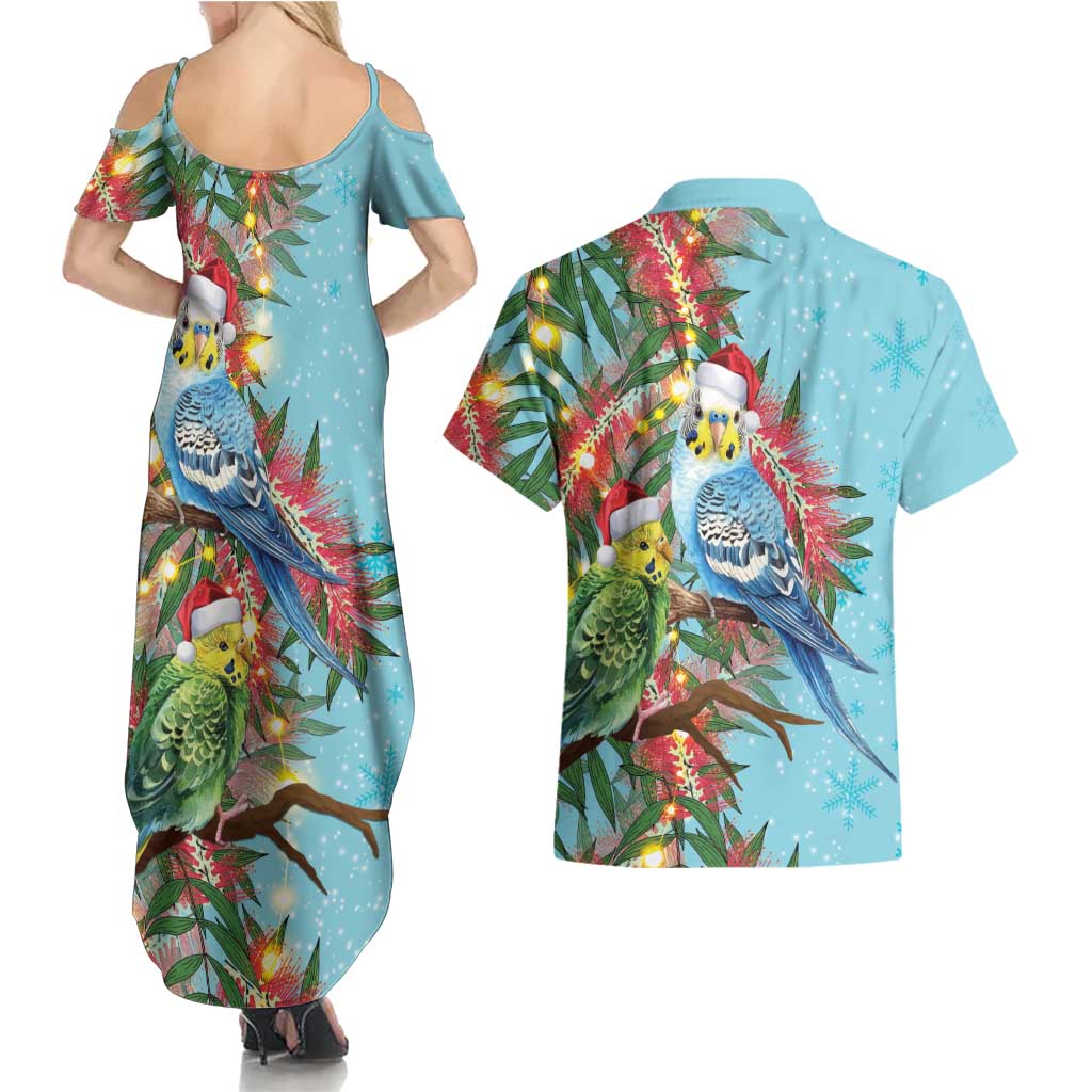 Blue Budgies on Callistemon Couples Matching Summer Maxi Dress and Hawaiian Shirt Merry Christmas Aussie - Aussie Hoodie