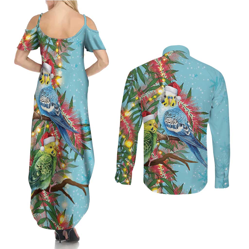 Blue Budgies on Callistemon Couples Matching Summer Maxi Dress and Long Sleeve Button Shirt Merry Christmas Aussie - Aussie Hoodie