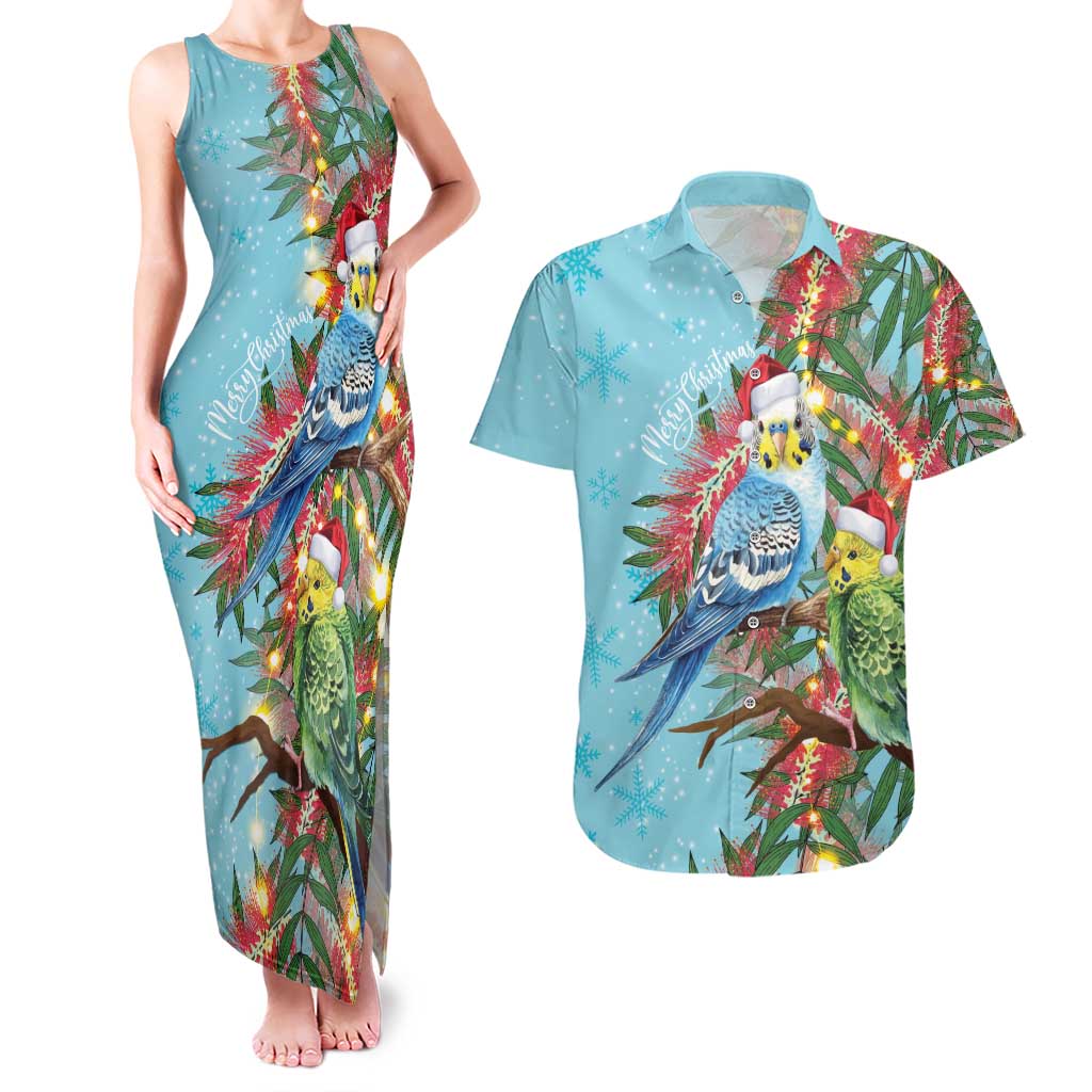 Blue Budgies on Callistemon Couples Matching Tank Maxi Dress and Hawaiian Shirt Merry Christmas Aussie - Aussie Hoodie