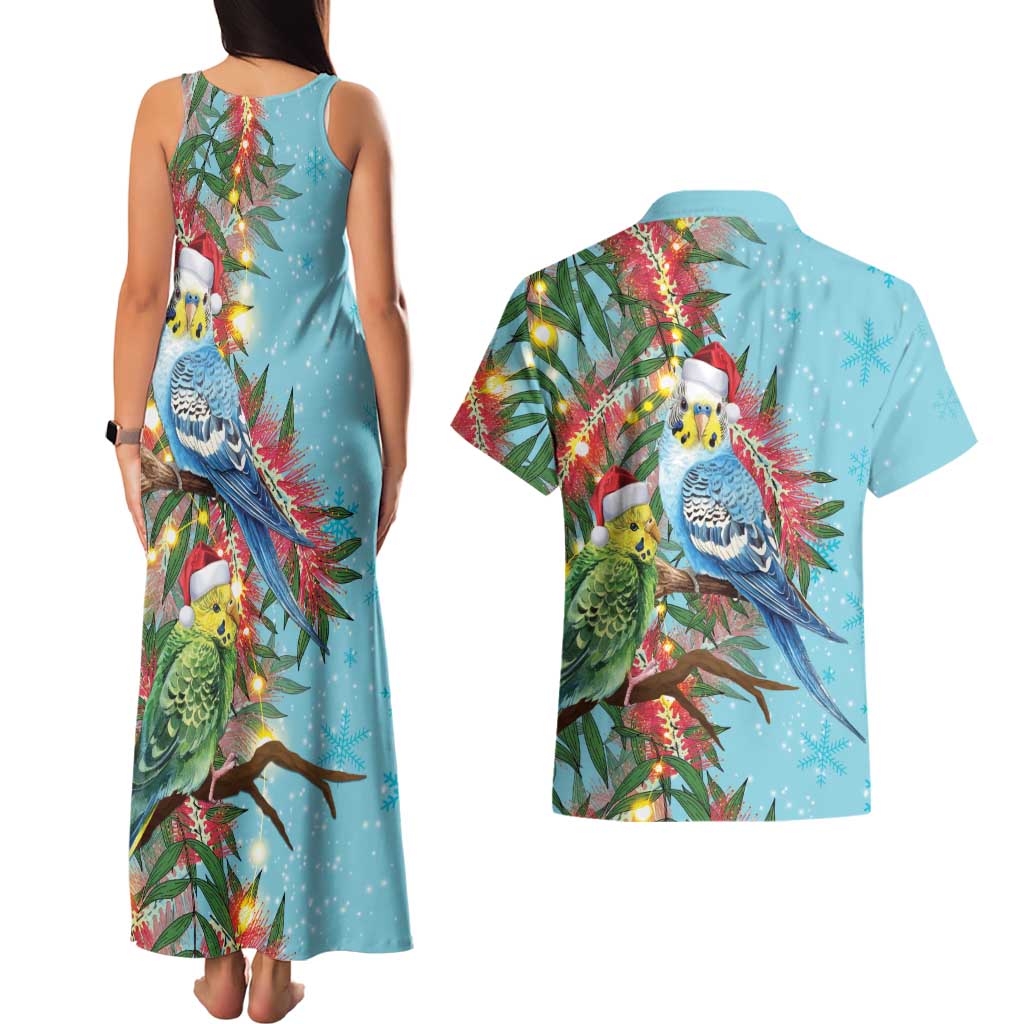 Blue Budgies on Callistemon Couples Matching Tank Maxi Dress and Hawaiian Shirt Merry Christmas Aussie - Aussie Hoodie