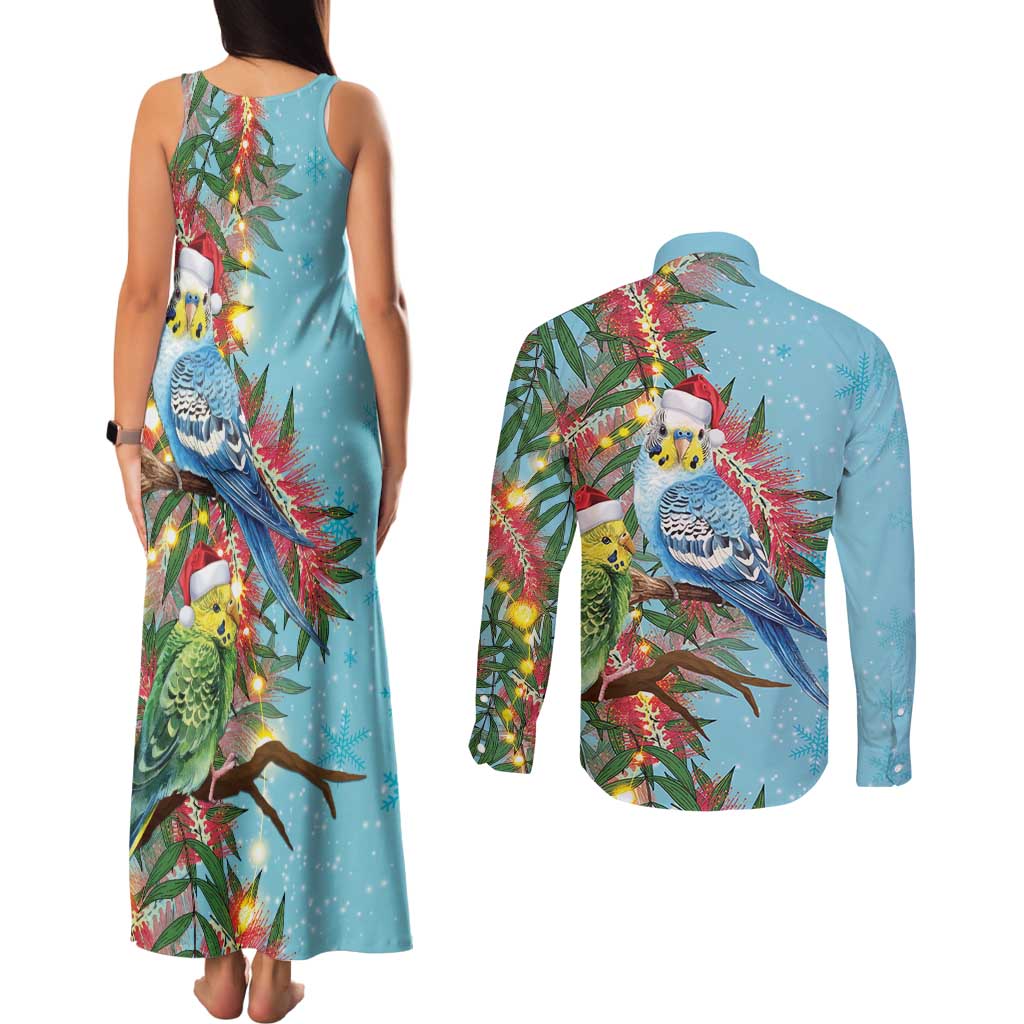 Blue Budgies on Callistemon Couples Matching Tank Maxi Dress and Long Sleeve Button Shirt Merry Christmas Aussie - Aussie Hoodie