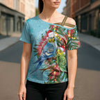 Blue Budgies on Callistemon Cross Shoulder Shirt Merry Christmas Aussie - Aussie Hoodie