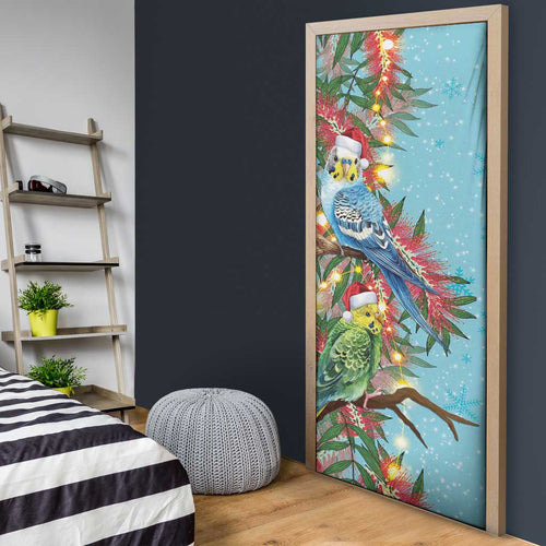 Blue Budgies on Callistemon Door Cover Merry Christmas Aussie - Aussie Hoodie