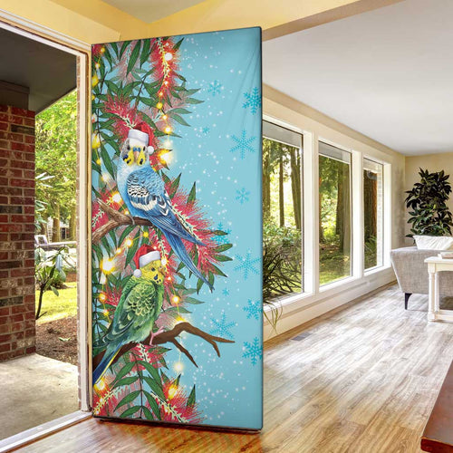 Blue Budgies on Callistemon Door Cover Merry Christmas Aussie - Aussie Hoodie