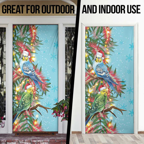 Blue Budgies on Callistemon Door Cover Merry Christmas Aussie - Aussie Hoodie