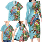 Blue Budgies on Callistemon Family Matching Long Sleeve Bodycon Dress and Hawaiian Shirt Merry Christmas Aussie - Aussie Hoodie