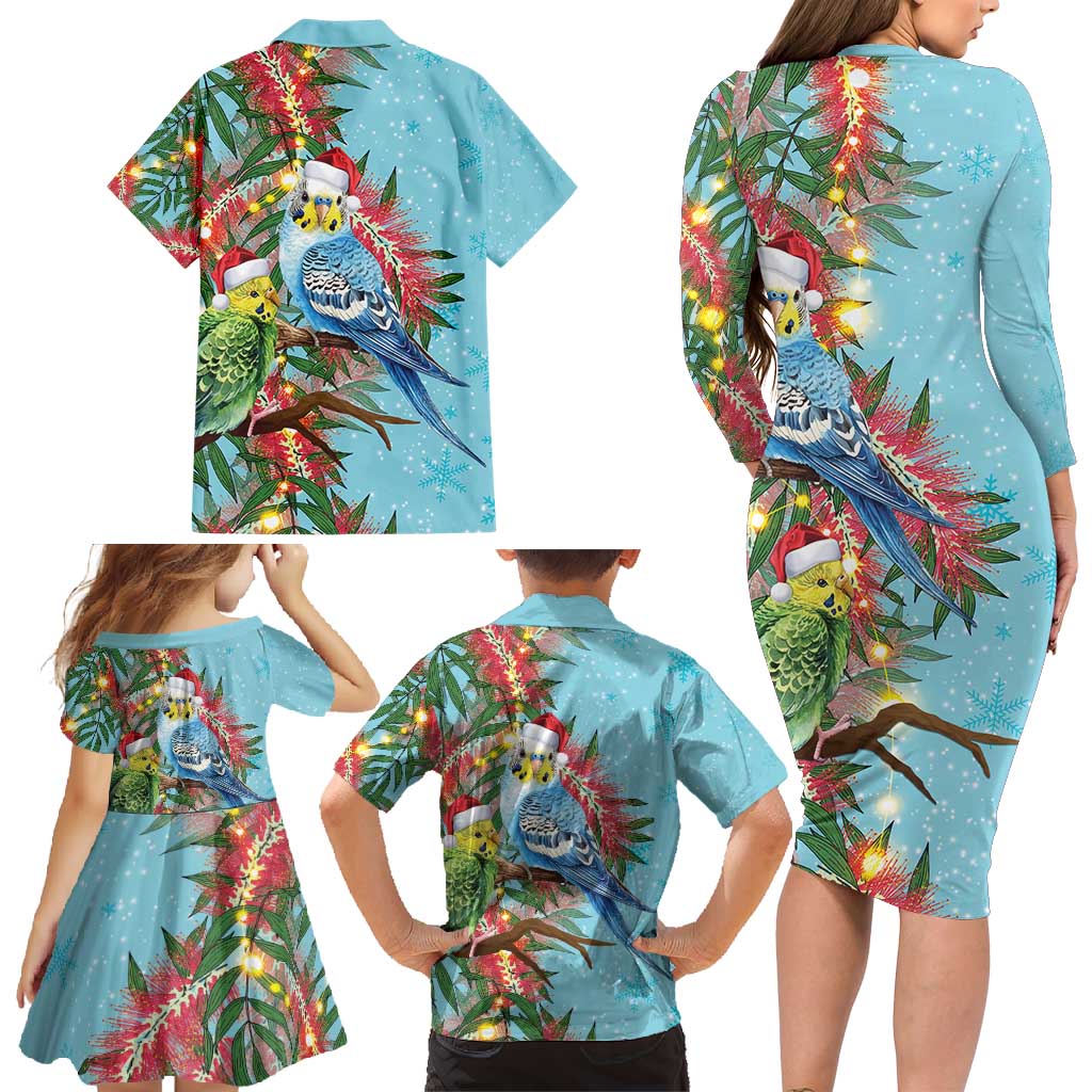 Blue Budgies on Callistemon Family Matching Long Sleeve Bodycon Dress and Hawaiian Shirt Merry Christmas Aussie - Aussie Hoodie