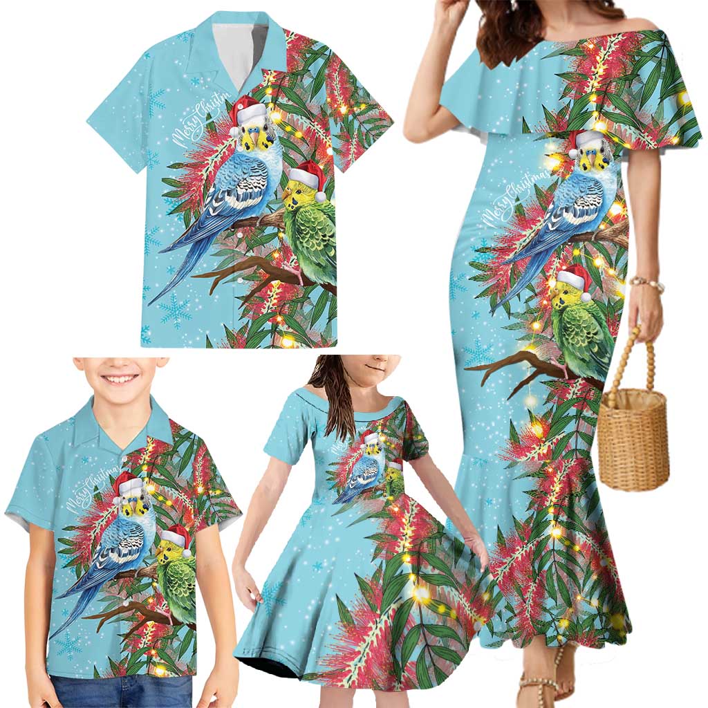 Blue Budgies on Callistemon Family Matching Mermaid Dress and Hawaiian Shirt Merry Christmas Aussie - Aussie Hoodie