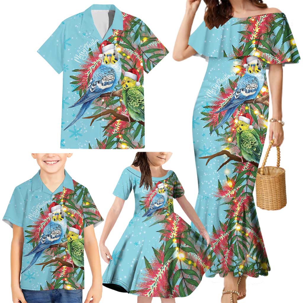 Blue Budgies on Callistemon Family Matching Mermaid Dress and Hawaiian Shirt Merry Christmas Aussie - Aussie Hoodie