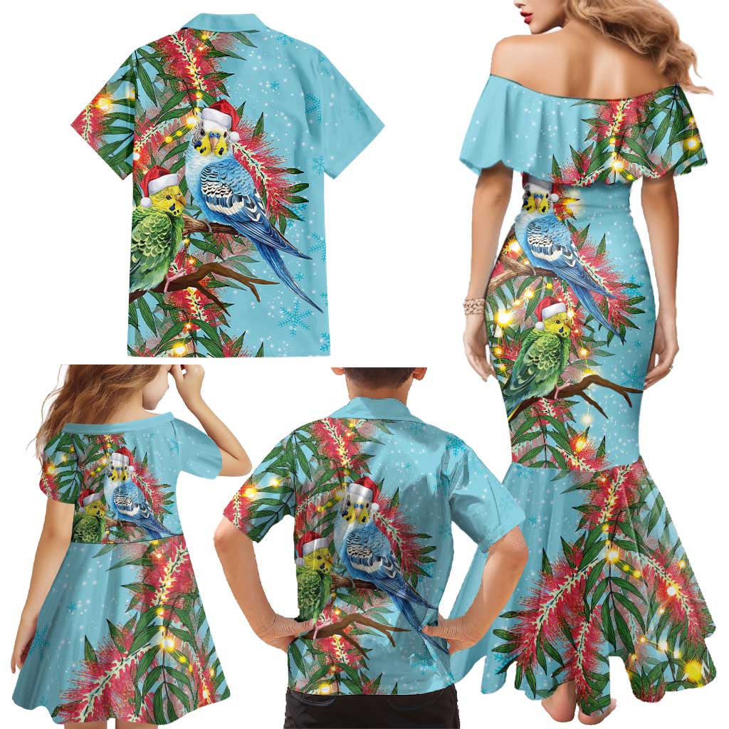 Blue Budgies on Callistemon Family Matching Mermaid Dress and Hawaiian Shirt Merry Christmas Aussie - Aussie Hoodie