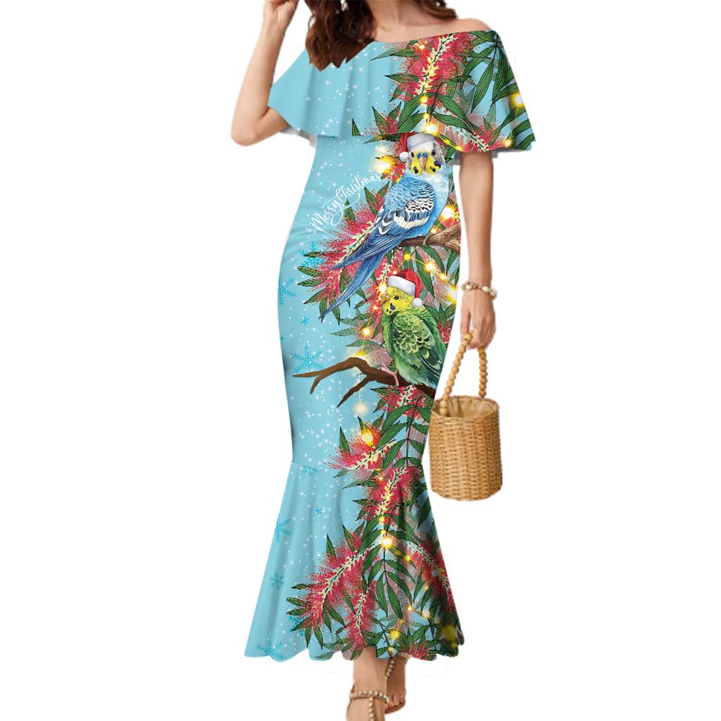 Blue Budgies on Callistemon Family Matching Mermaid Dress and Hawaiian Shirt Merry Christmas Aussie - Aussie Hoodie