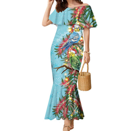 Blue Budgies on Callistemon Family Matching Mermaid Dress and Hawaiian Shirt Merry Christmas Aussie - Aussie Hoodie