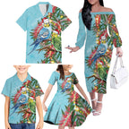 Blue Budgies on Callistemon Family Matching Off The Shoulder Long Sleeve Dress and Hawaiian Shirt Merry Christmas Aussie - Aussie Hoodie