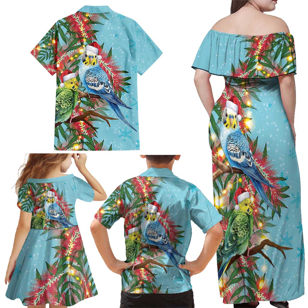 Blue Budgies on Callistemon Family Matching Off Shoulder Maxi Dress and Hawaiian Shirt Merry Christmas Aussie - Aussie Hoodie